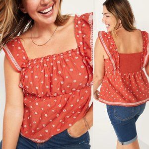 Old Navy Sleeveless Ruffled Embroidered Swing Blouse Babydoll Top Smocke…